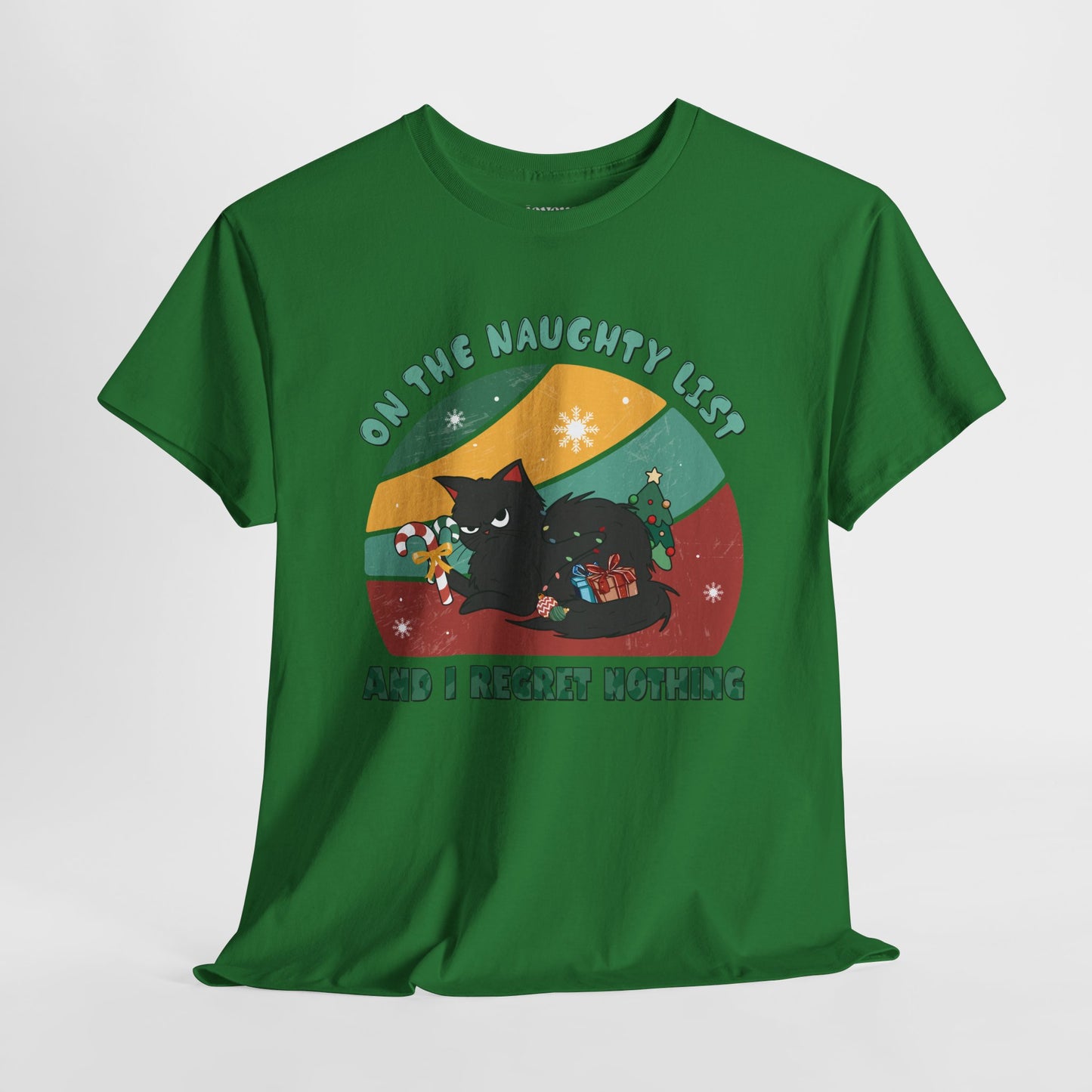 On The Naughty List Funny Cat Christmas Heavy Cotton Tee - Cat Lovers Christmas Gift