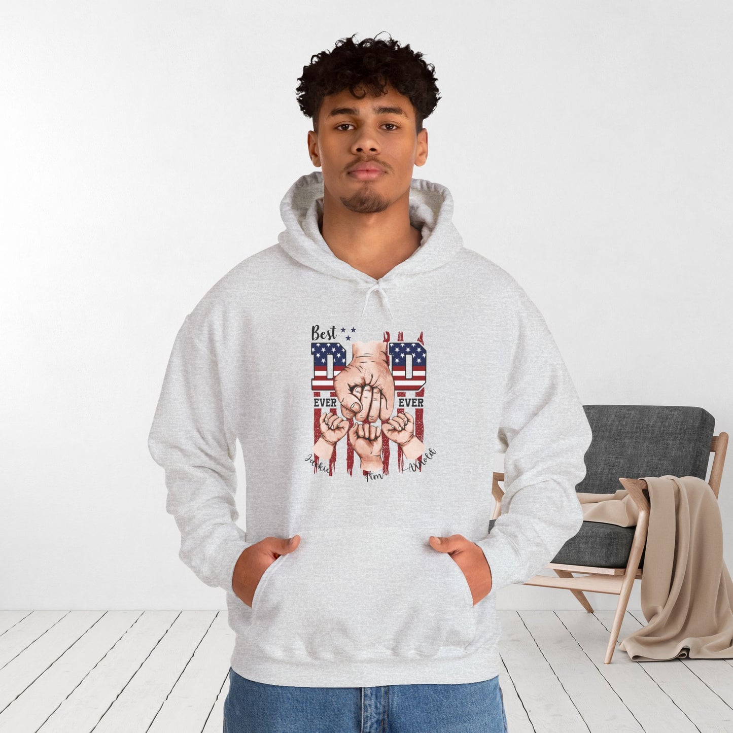 Custom Dad Hoodie with Kids Name - Personalized Gift for Dad