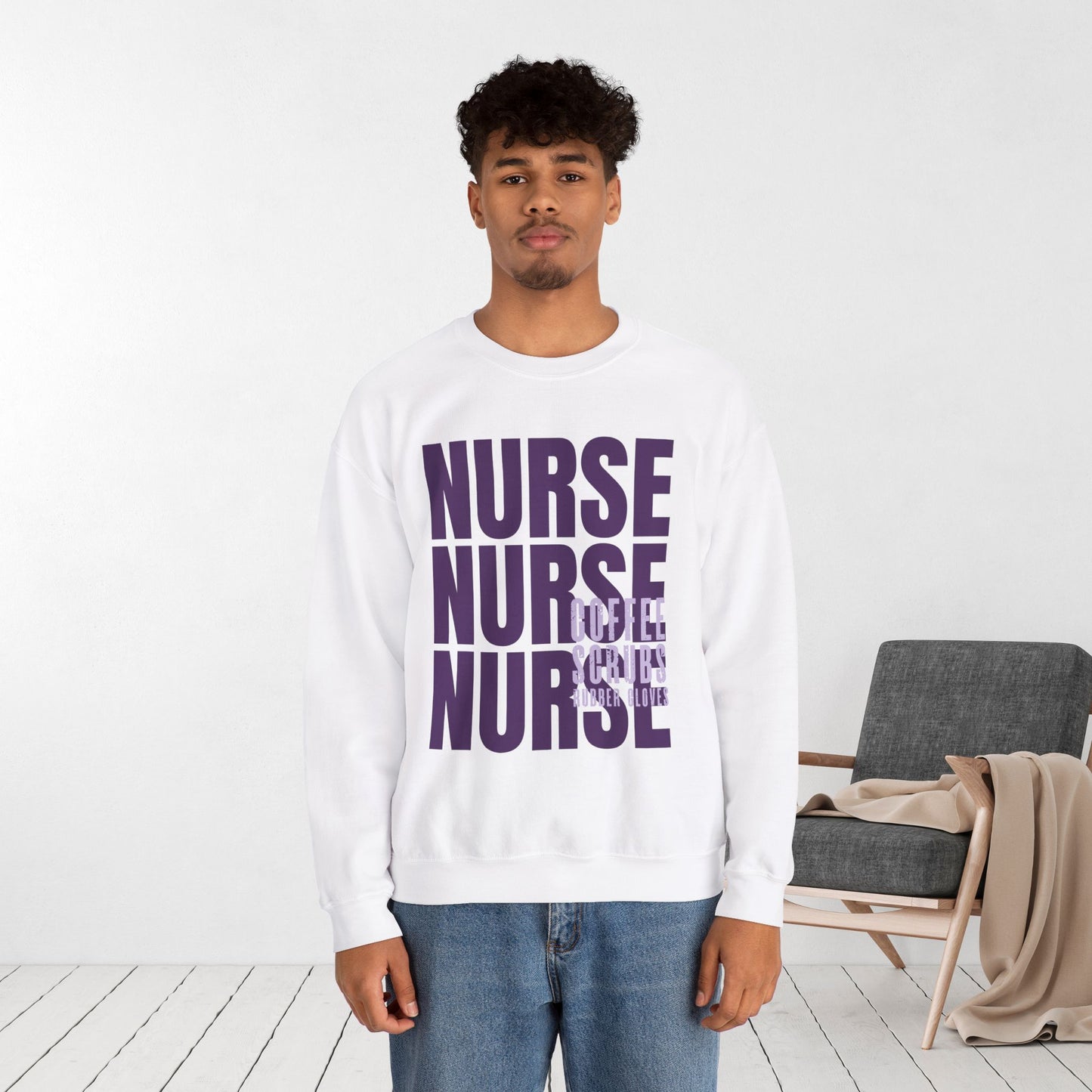 Purple Nurse Sweatshirt - Coffee Scrubs Rubber Gloves Shirt