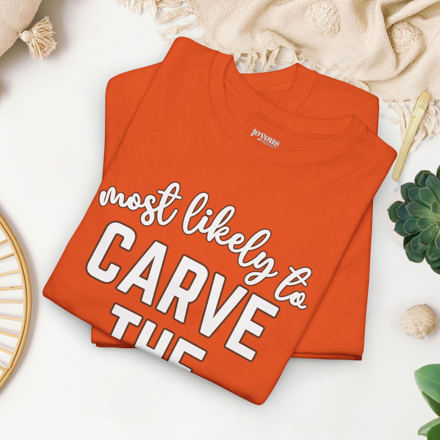 Funny Thanksgiving Shirt - Most Likely To Carve the Turkey Heavy Cotton Tee