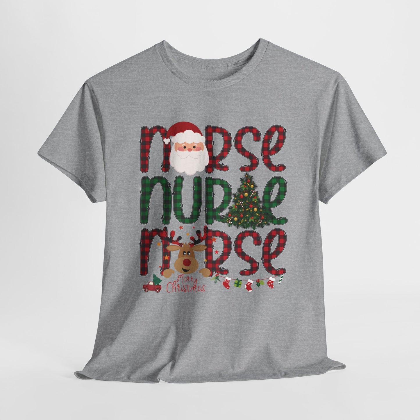 Plaid Christmas Nurse Heavy Cotton Tee