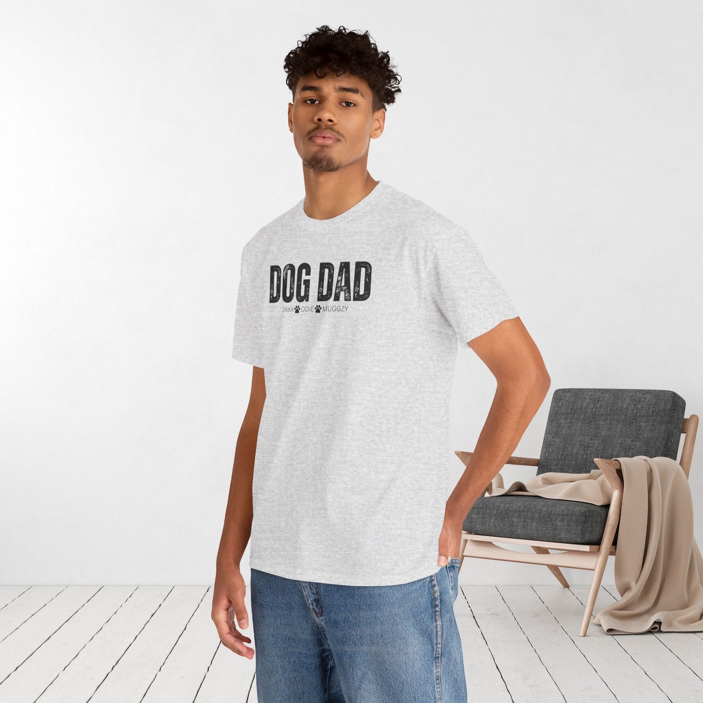 Custom Dog Dad Heavy Cotton Tee with Dogs Name - Personalized Dog Lover Gift