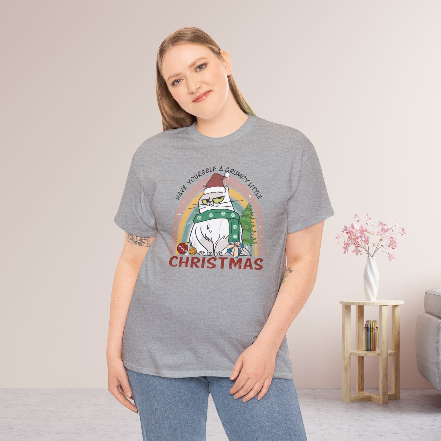 Have Yourself A Grumpy Little Christmas Funny Cat Christmas Heavy Cotton Tee - Cat Lovers Christmas Gift