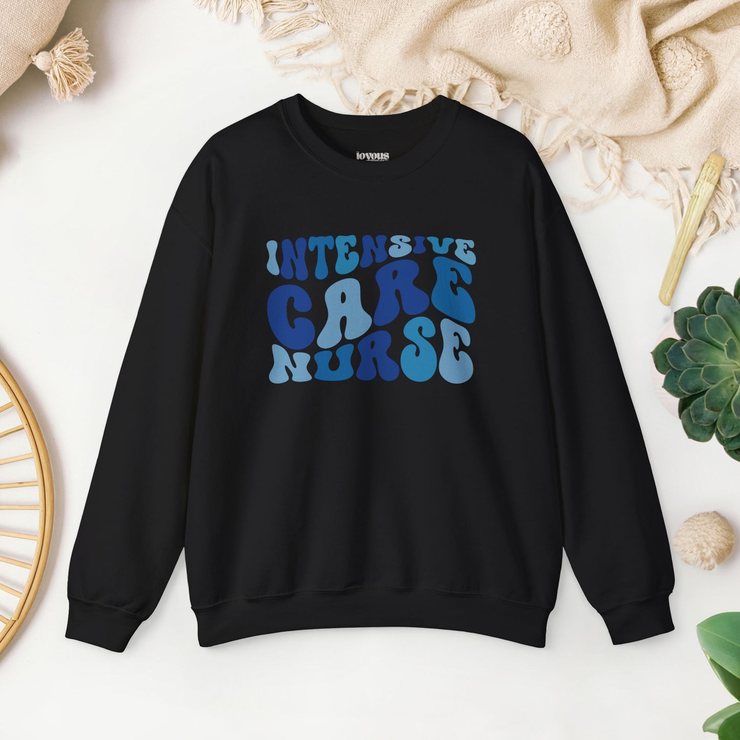 Groovy Blue ICU Nurse Crewneck Sweatshirt