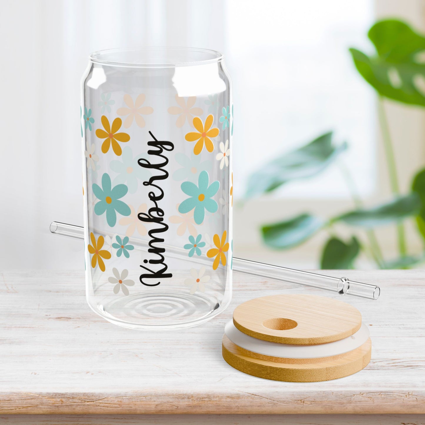 Personalized Floral Sipper Glass with First Name - Custom Name Gifts A-Z