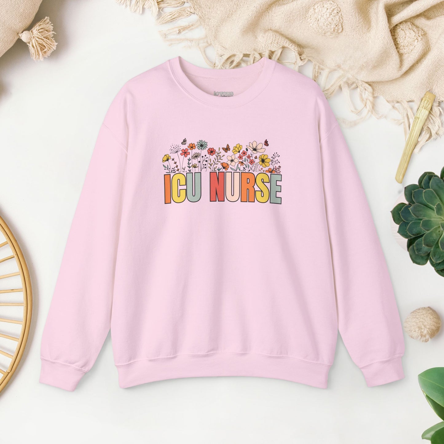 Spring ICU Nurse Sweatshirt with Flowers for Intensive Care Nurse