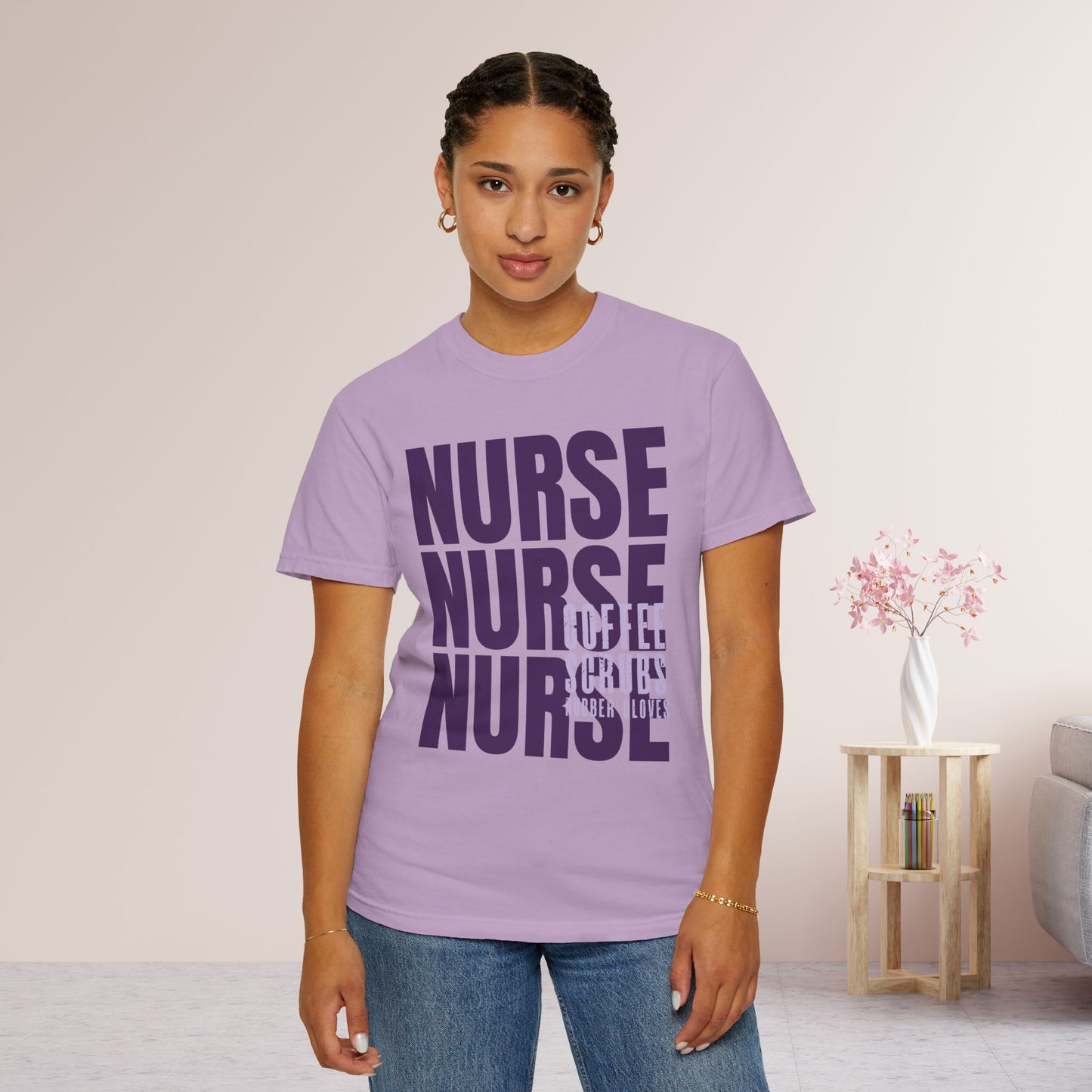 Purple Comfort Colors Nurse Shirt - Coffee Scrubs Rubber Gloves Shirt