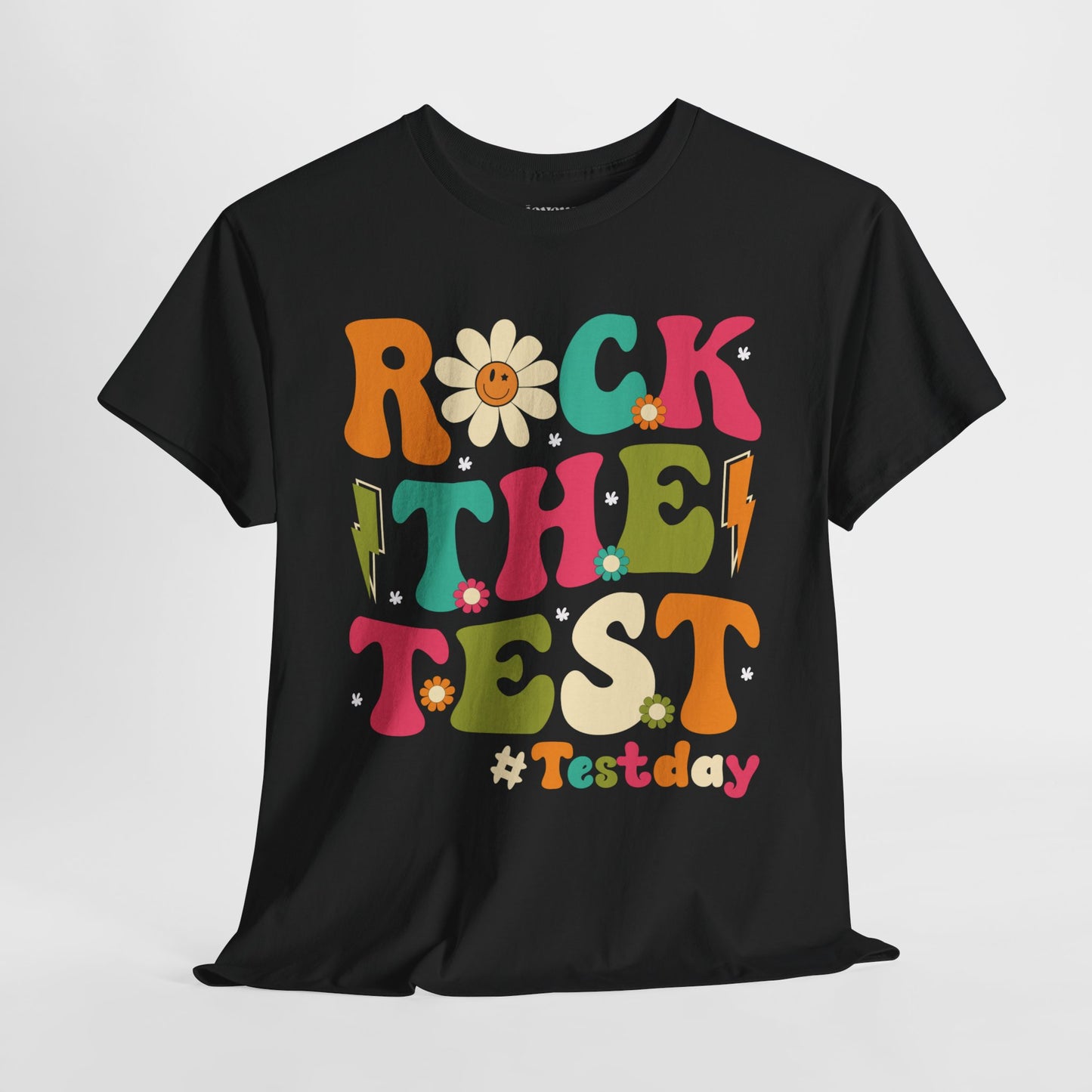 Rock The Test Groovy Teacher Shirt - Back to School Heavy Cotton Tee