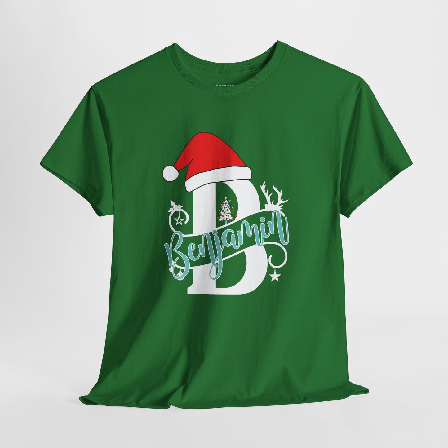 Personalized Christmas Monogram Heavy Cotton Tee with First Name - Custom Christmas Gifts