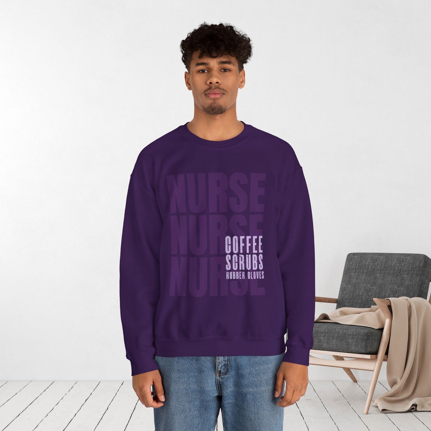 Purple Nurse Sweatshirt - Coffee Scrubs Rubber Gloves Shirt