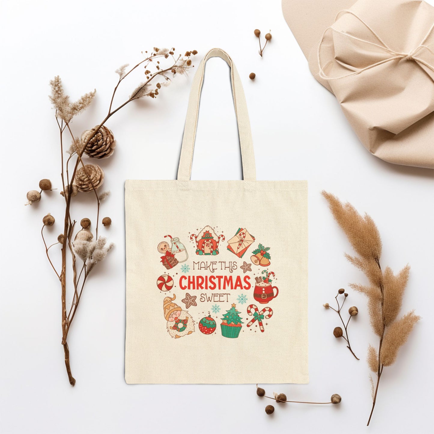 Make This Christmas Sweet Retro Christmas Canvas Tote Bag - Best Christmas Gift