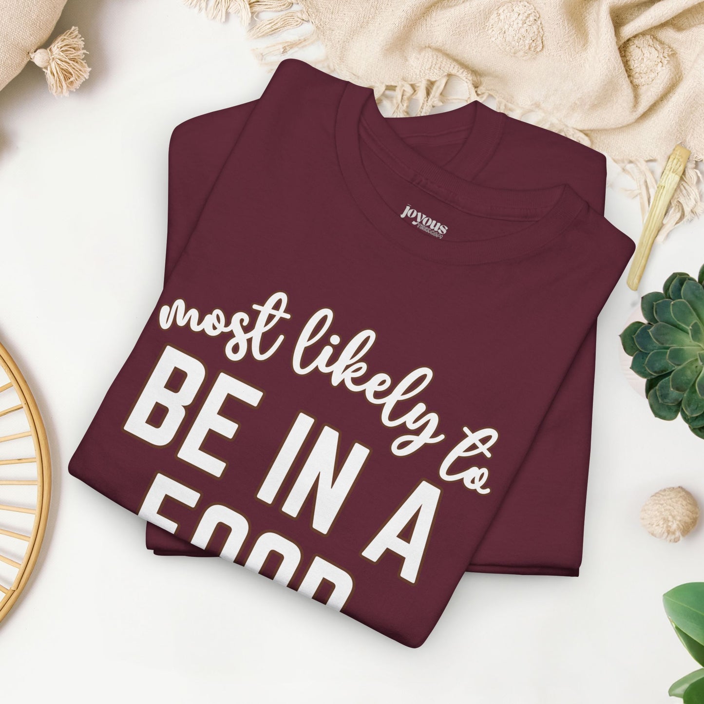 Funny Thanksgiving T-shirt - Most Likely to Be in a Food Coma Heavy Cotton Tee