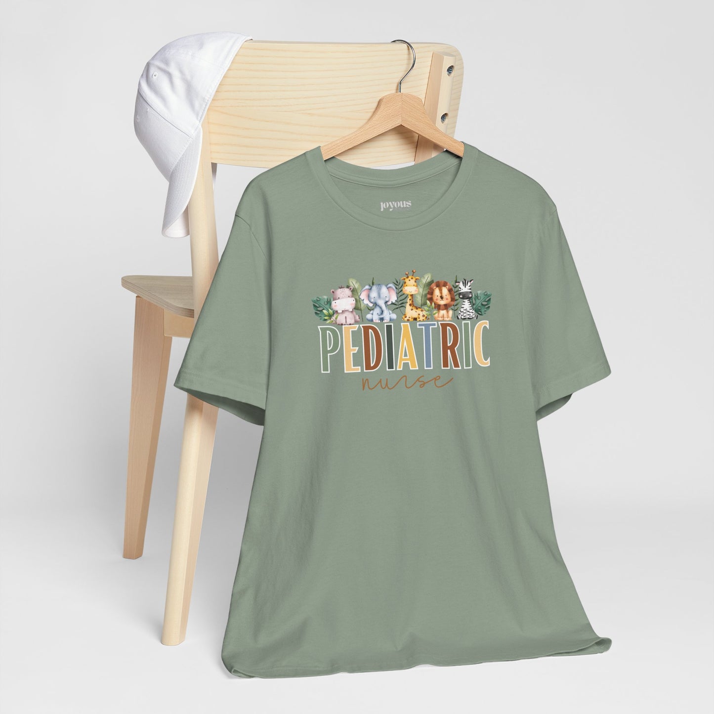 Pediatric Nurse Soft Cotton Tee with Cute Safari Animals for PEDS Nurse