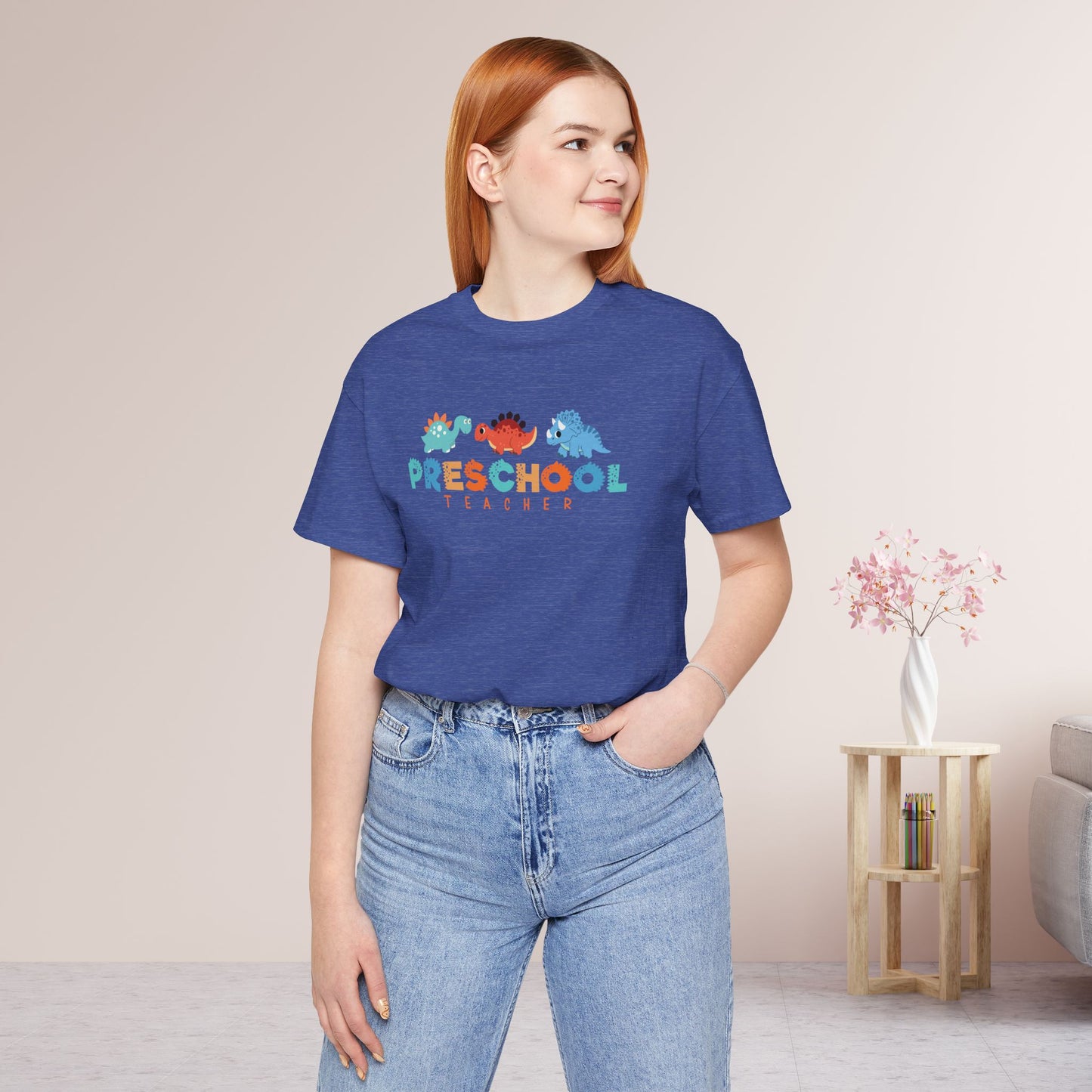 Preschool Teacher Soft Cotton Tee with Dinosaurs