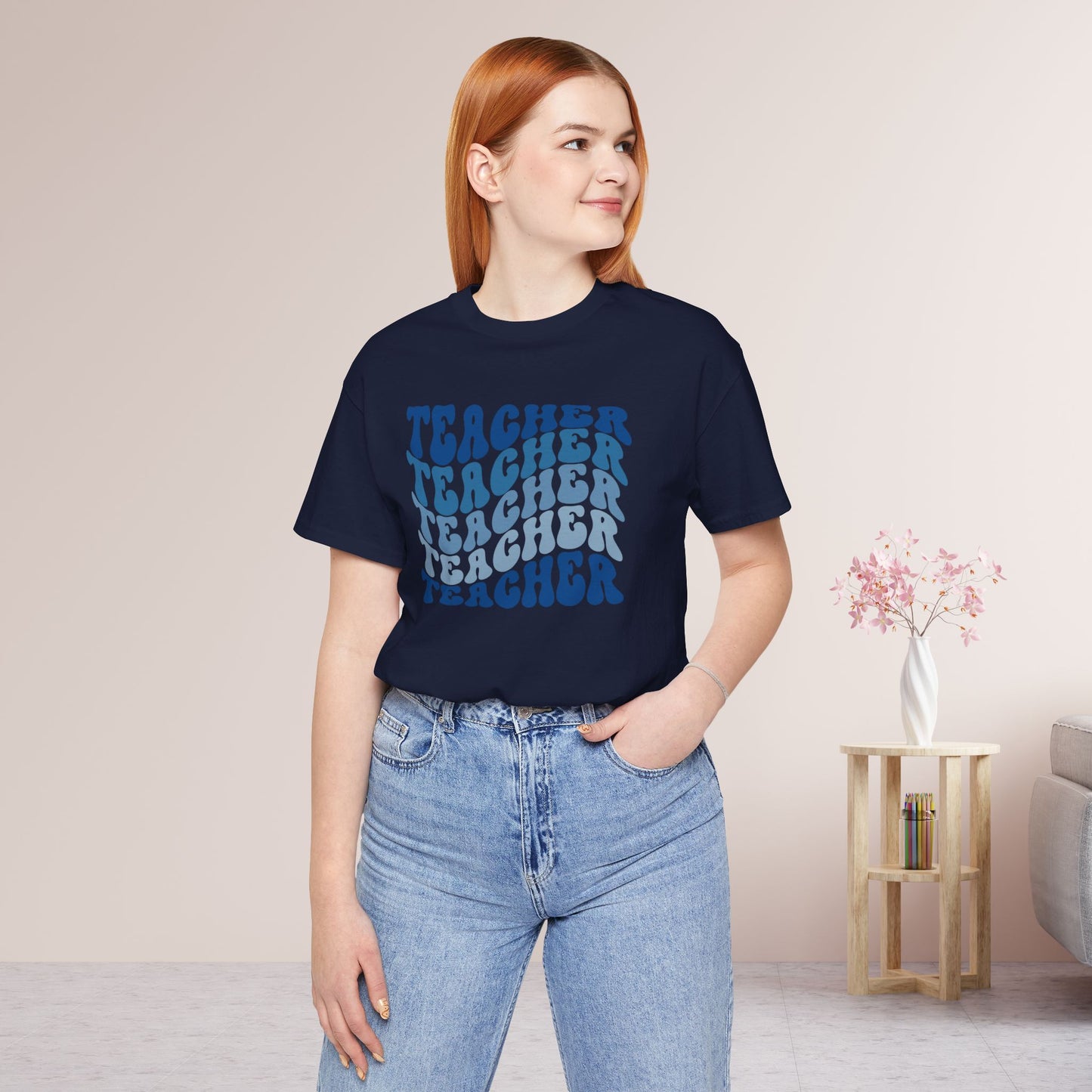 Groovy Blue Teacher Shirt -  Retro School Teacher Soft Cotton Tee