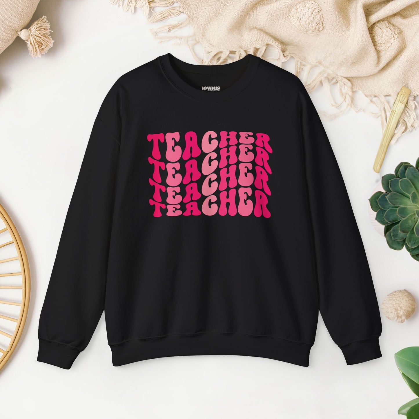 Groovy Hot Pink Teacher Sweatshirt for School Teachers