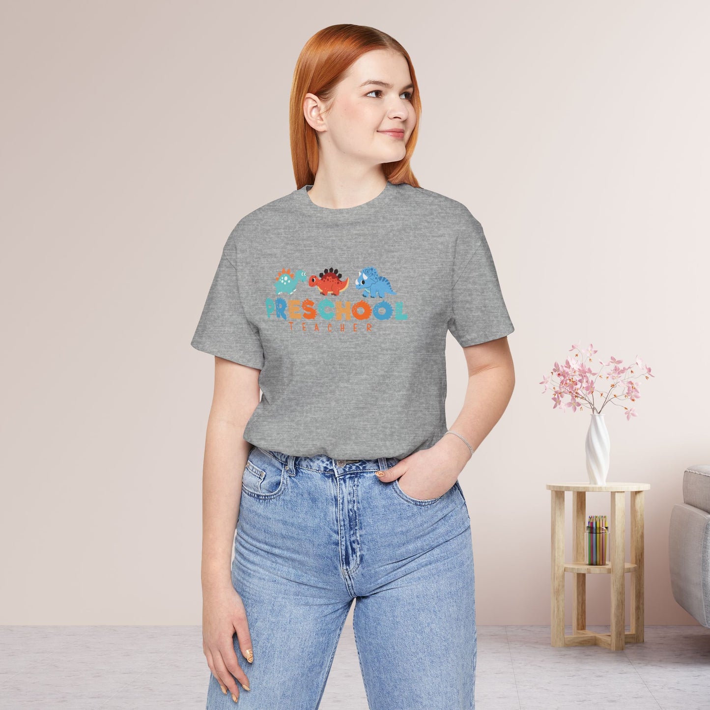 Preschool Teacher Soft Cotton Tee with Dinosaurs