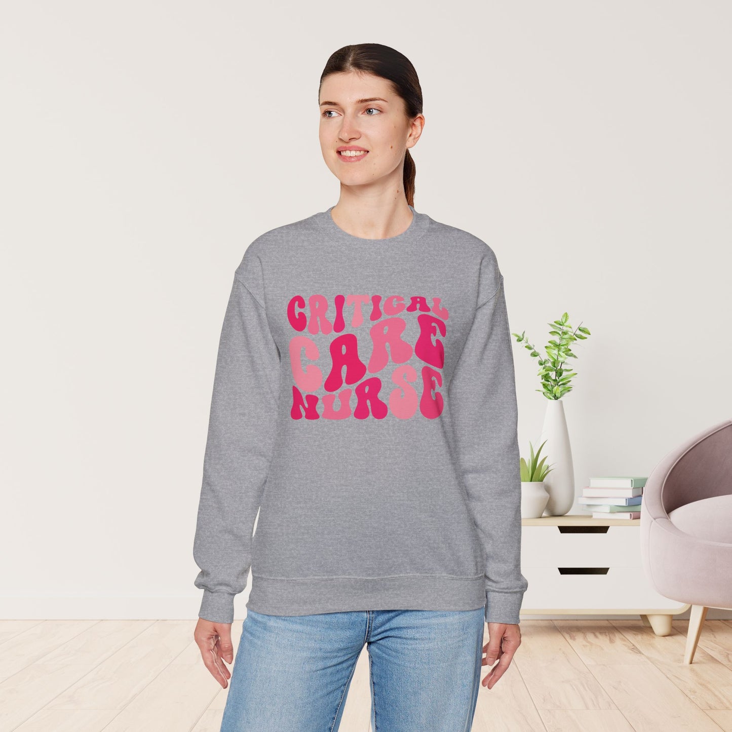 Groovy Pink Critical Care Nurse Crewneck Sweatshirt