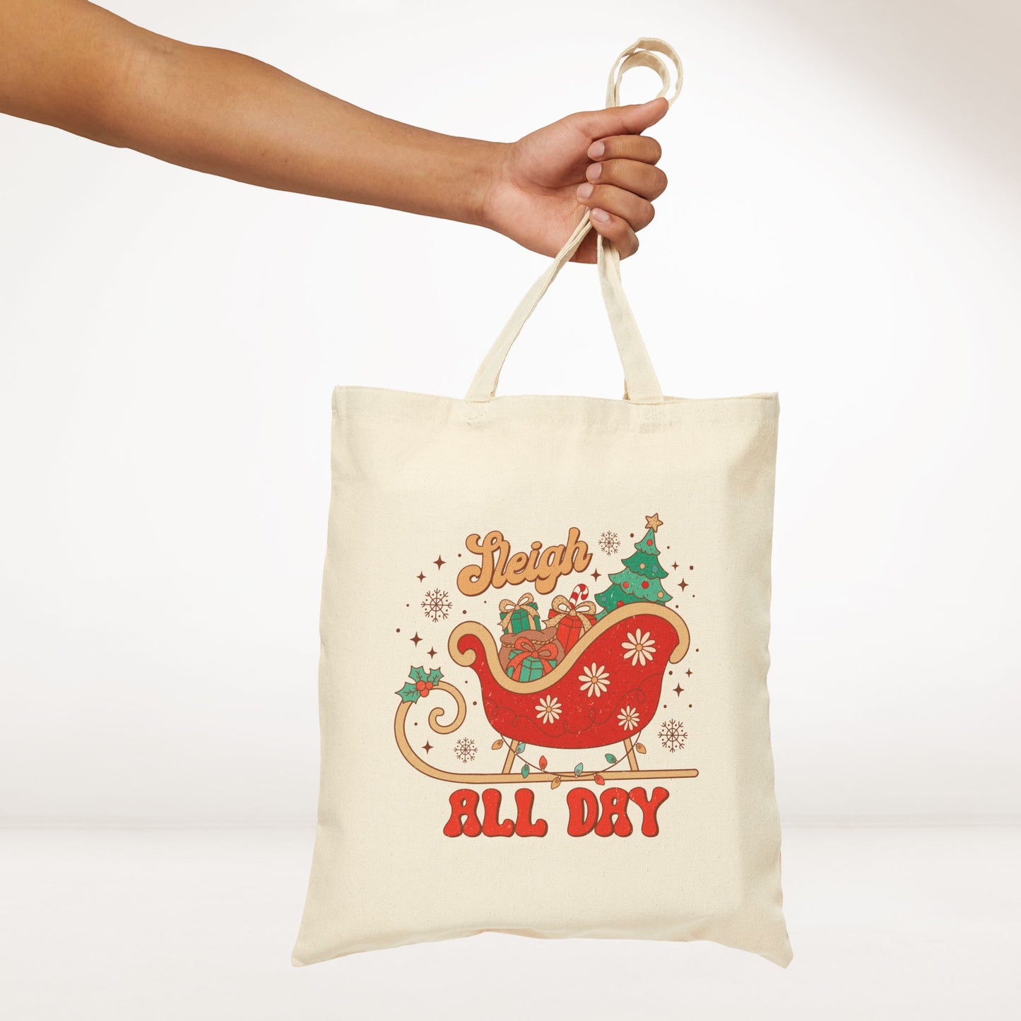 Sleigh All Day Retro Christmas Canvas Tote Bag - Best Christmas Gift