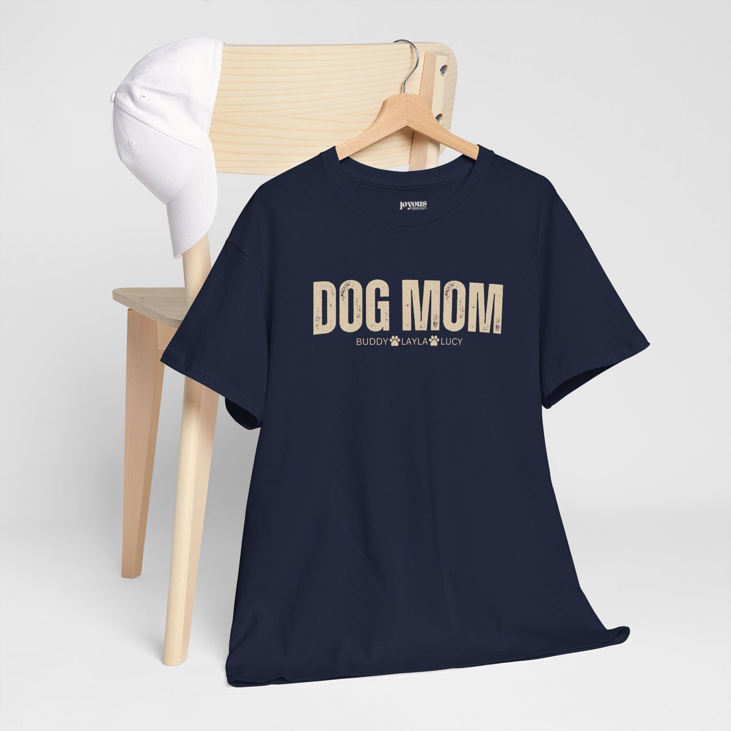 Custom Dog Mom Heavy Cotton Tee with Dogs Name - Personalized Dog Lover Gift