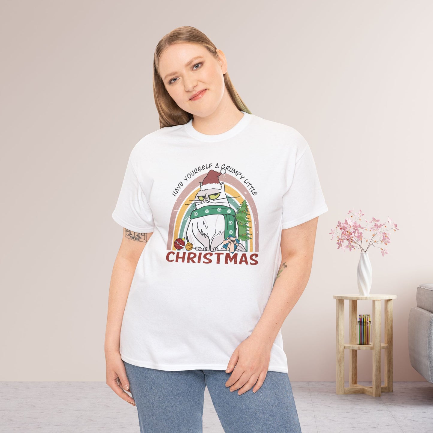 Have Yourself A Grumpy Little Christmas Funny Cat Christmas Heavy Cotton Tee - Cat Lovers Christmas Gift