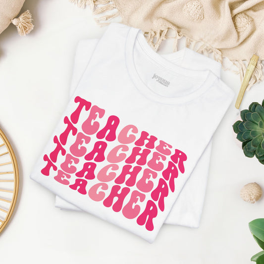 Groovy Pink Teacher Soft Cotton Tee for School Teachers