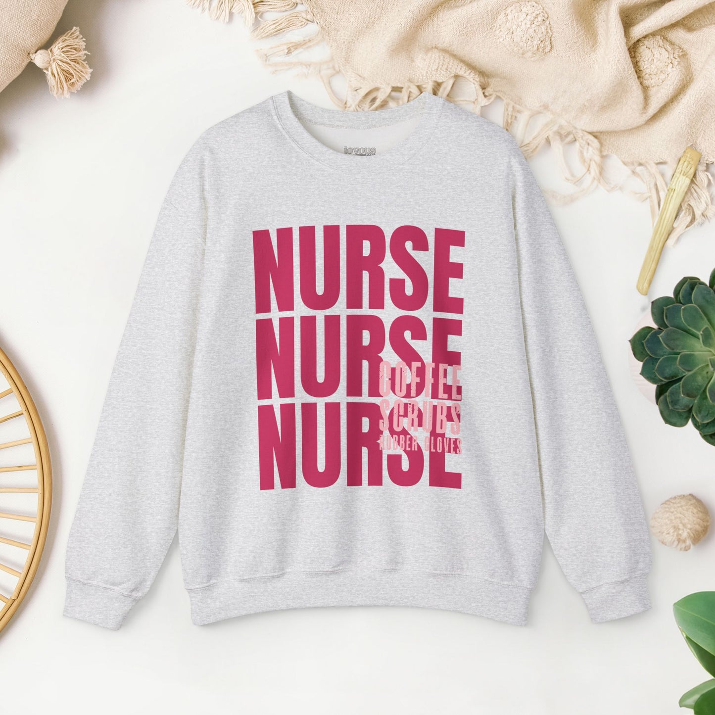 Pink Nurse Sweatshirt - Coffee Scrubs Rubber Gloves Shirt