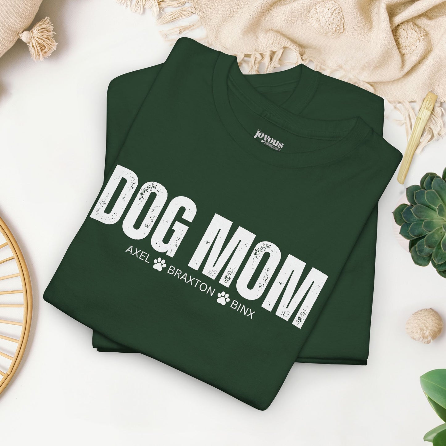 Custom Dog Mom Heavy Cotton Tee with Dogs Name - Personalized Dog Lover Gift