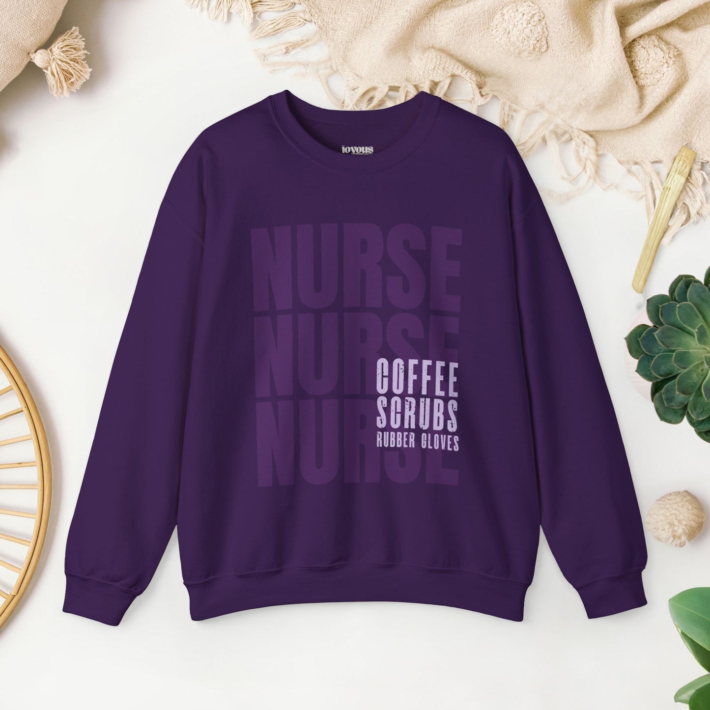 Purple Nurse Sweatshirt - Coffee Scrubs Rubber Gloves Shirt