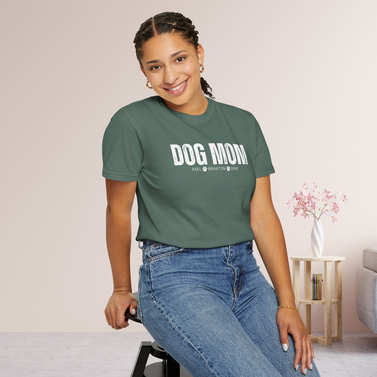 Custom Dog Mom Comfort Colors Shirt with Dogs Name - Personalized Dog Lover Gift
