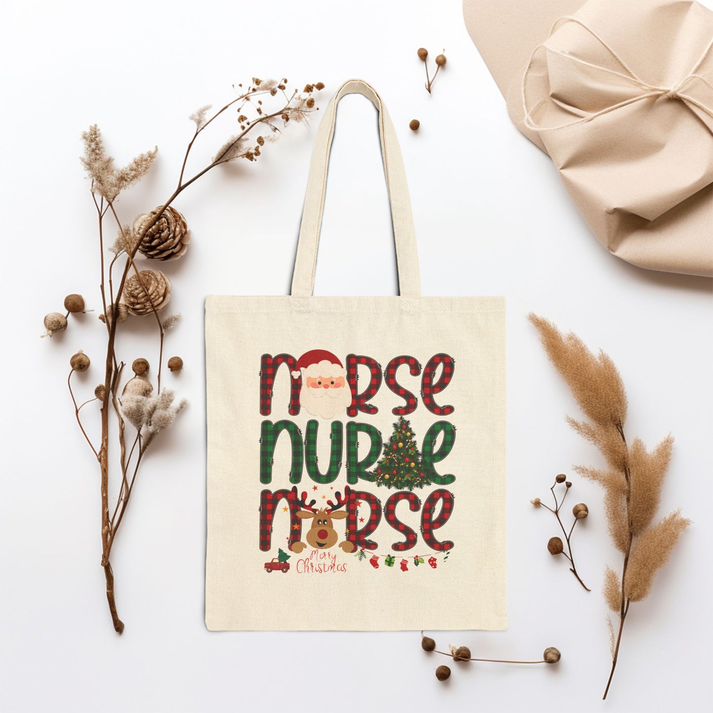 Christmas Nurse Canvas Tote Bag - Best Nurse Gift