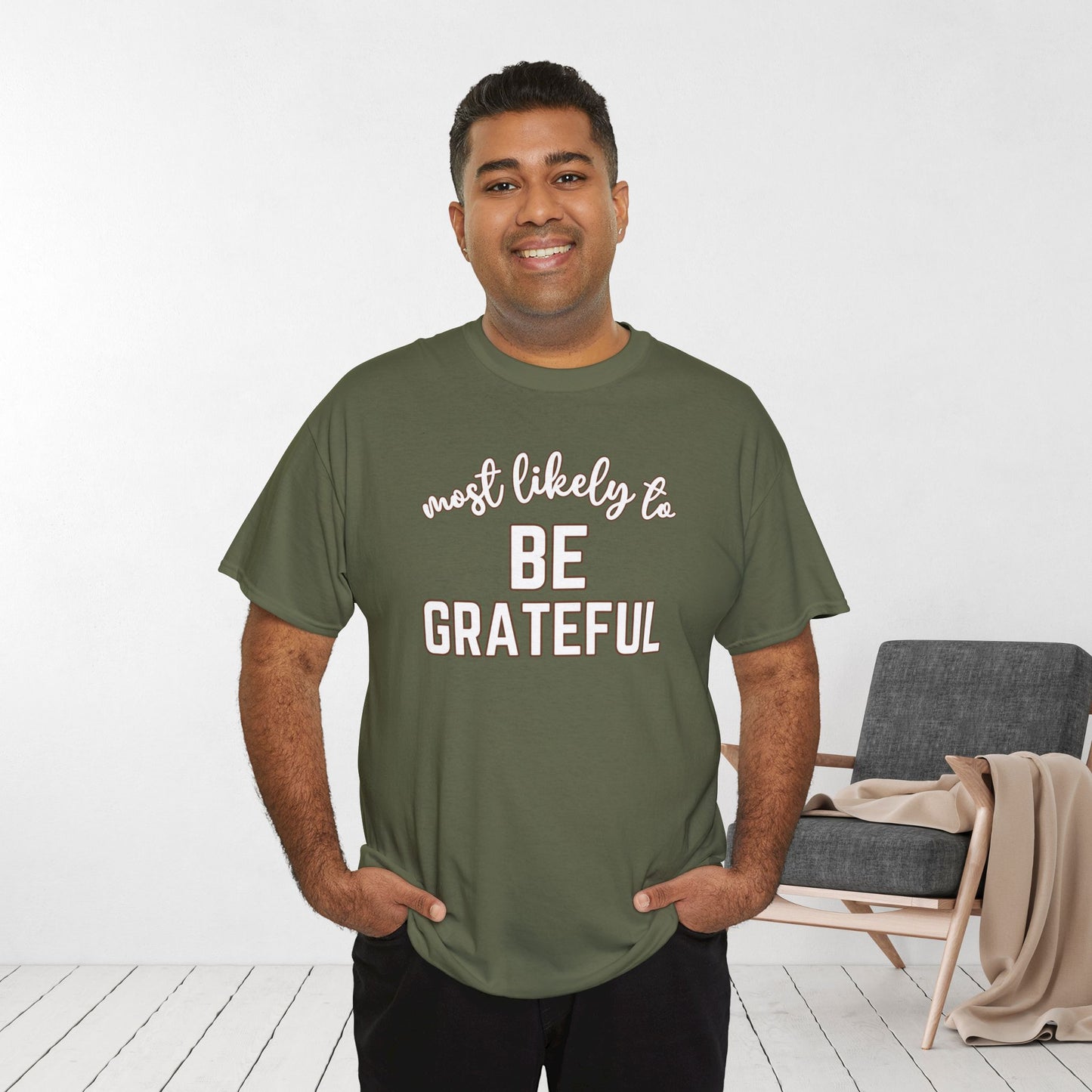 Funny Thanksgiving Shirt - Most Likely to Be Grateful Heavy Cotton Tee