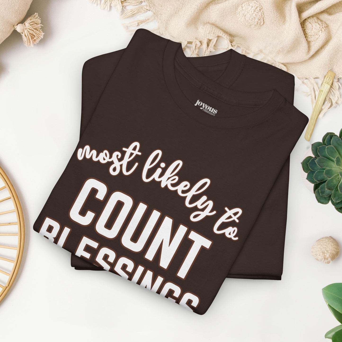 Funny Thanksgiving Shirt - Most Likely to Count Blessings Heavy Cotton Tee