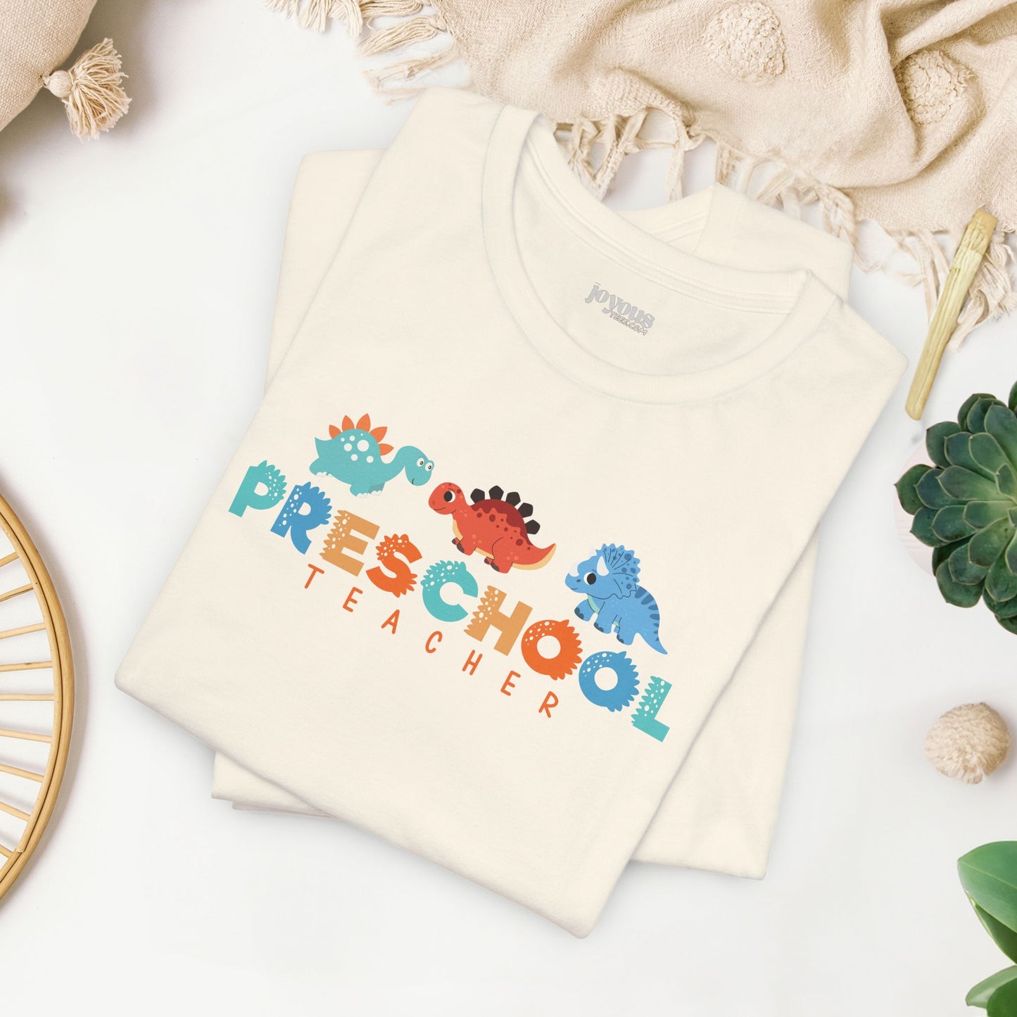 Preschool Teacher Soft Cotton Tee with Dinosaurs