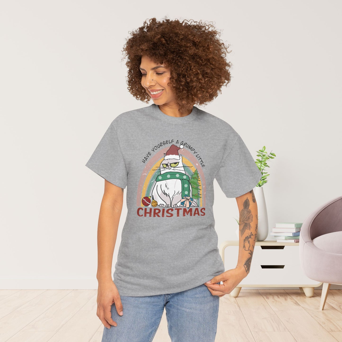 Have Yourself A Grumpy Little Christmas Funny Cat Christmas Heavy Cotton Tee - Cat Lovers Christmas Gift