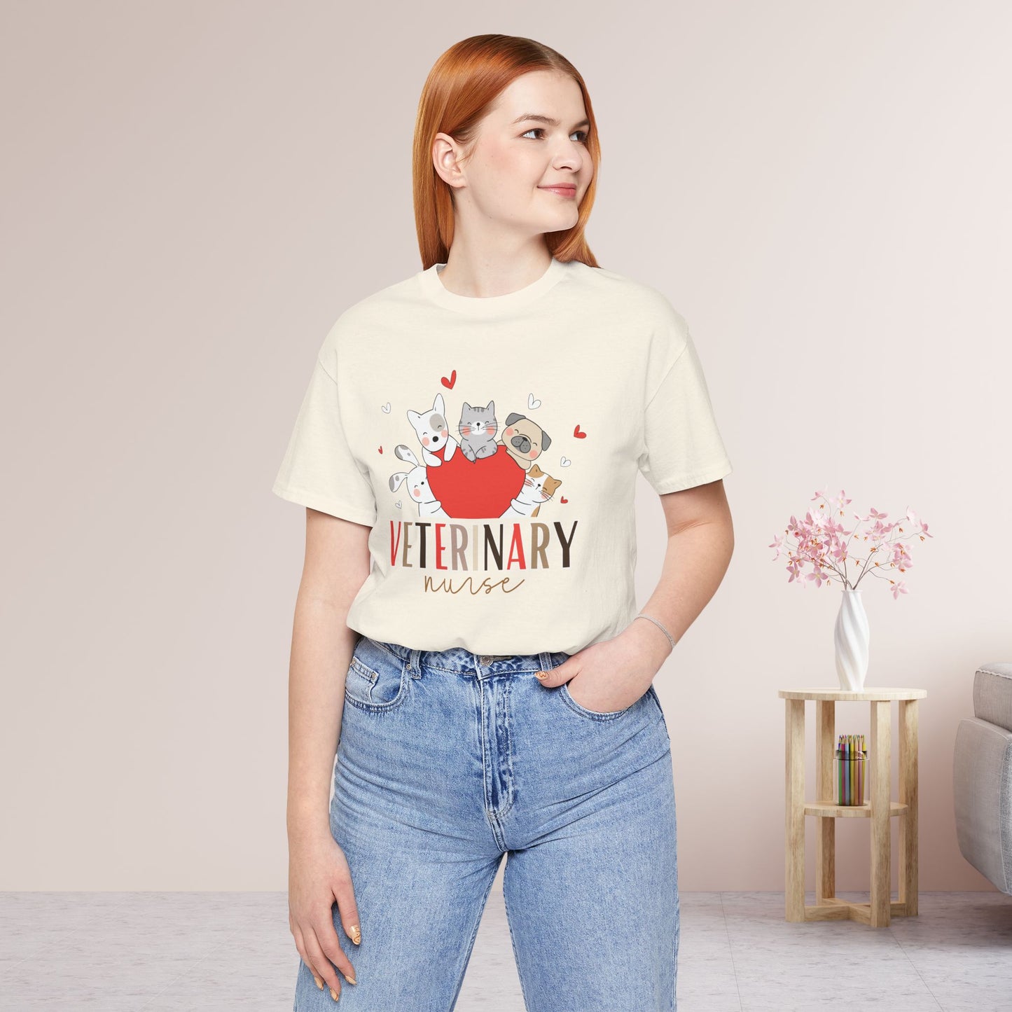 Cute Veterinary Nurse Soft Cotton Tee with Dogs and Cats for VET Nurse