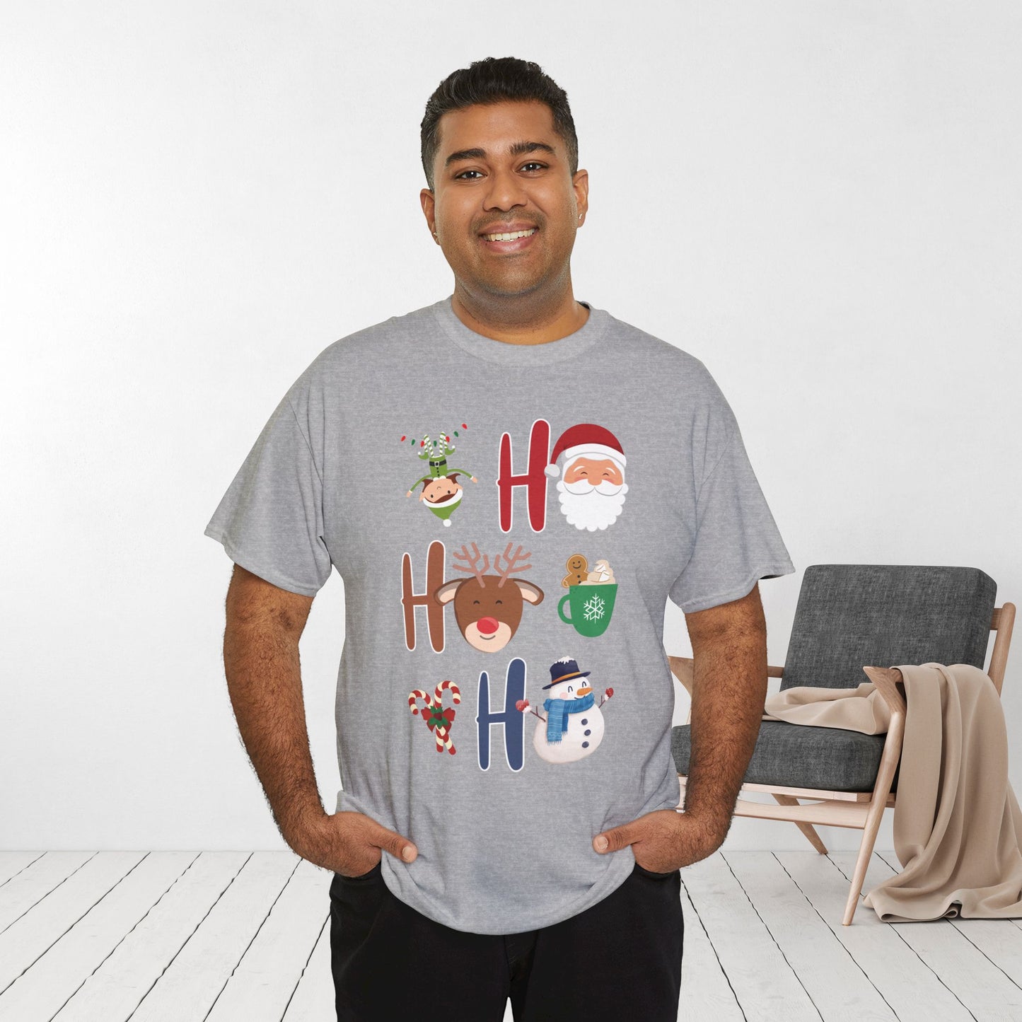 Ho Ho Ho Christmas Shirt - Matching Family Christmas  Heavy Cotton Tee