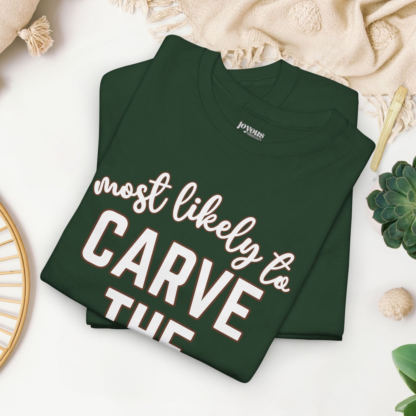 Funny Thanksgiving Shirt - Most Likely To Carve the Turkey Heavy Cotton Tee