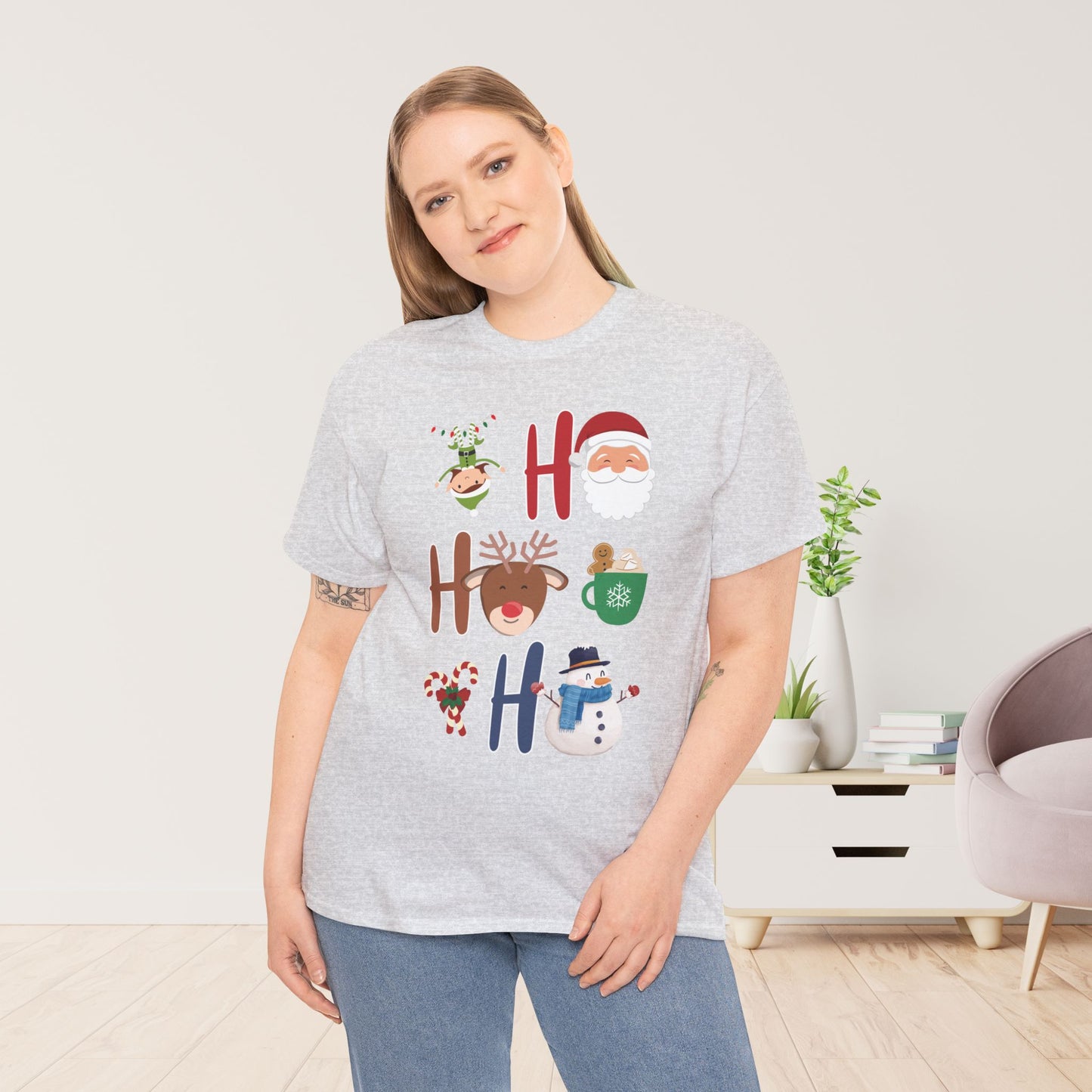 Ho Ho Ho Christmas Shirt - Matching Family Christmas  Heavy Cotton Tee