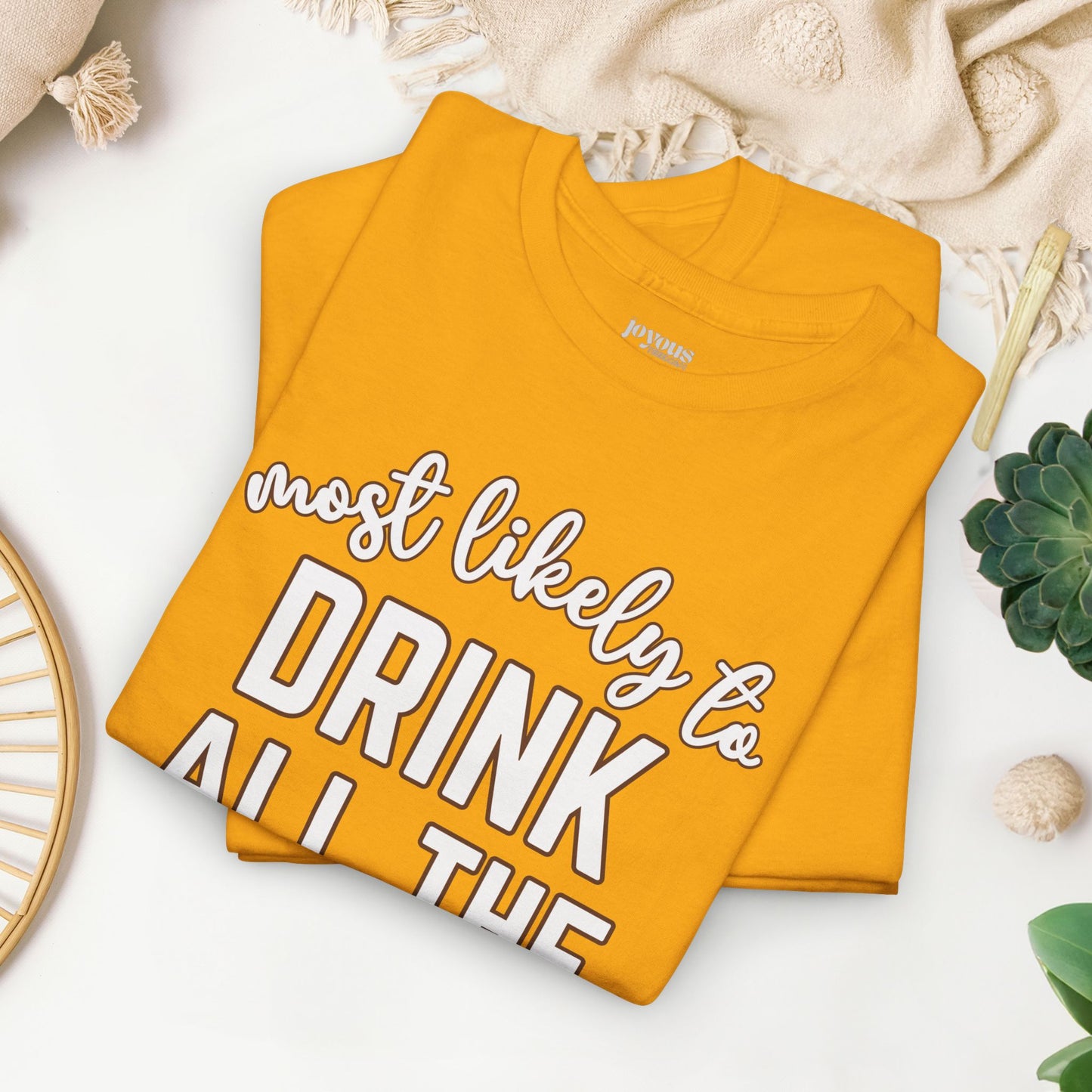 Funny Thanksgiving Shirt - Most Likely to Drink All The Wine Heavy Cotton Tee