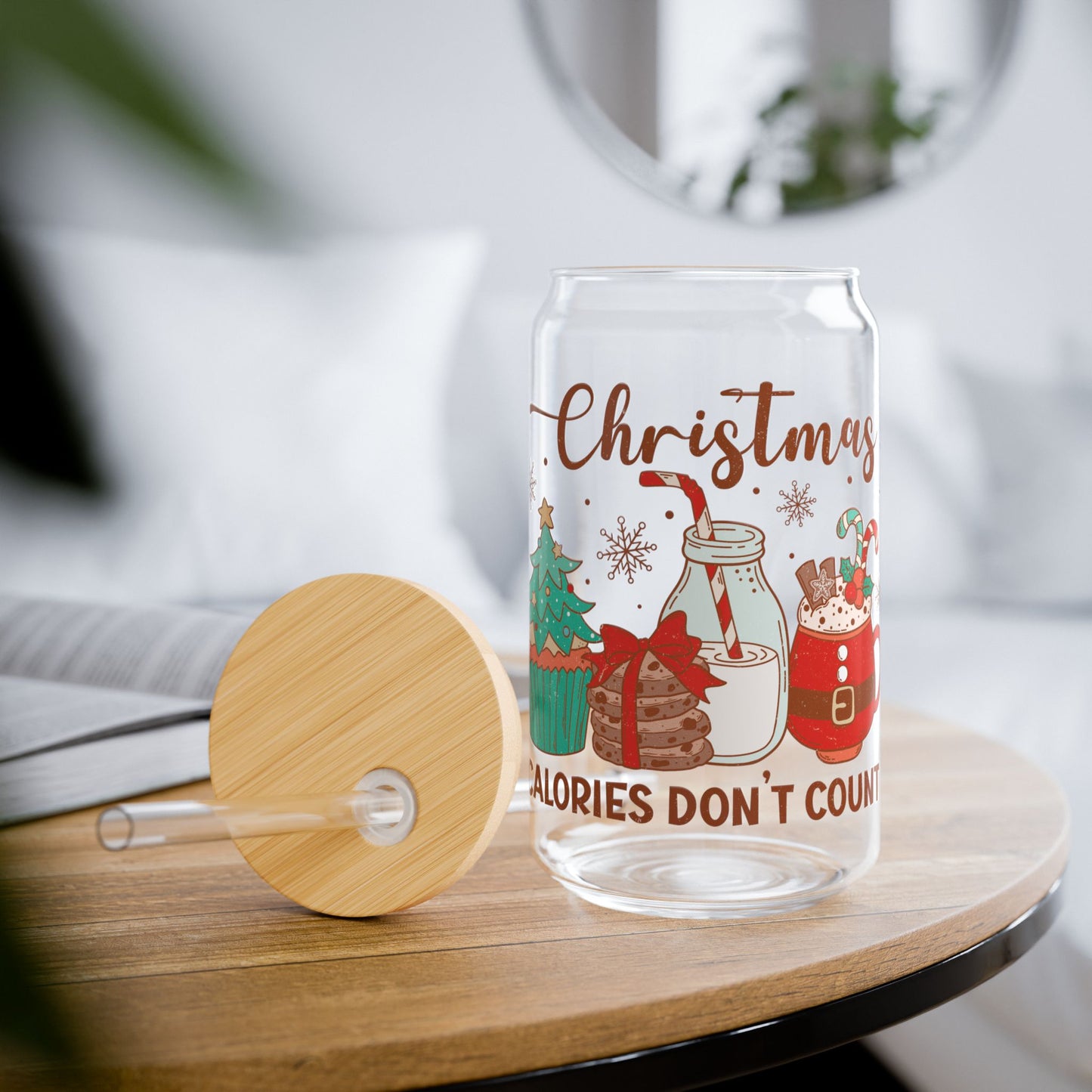 Christmas Calories Don't Count Retro Christmas Sipper Glass - Best Christmas Gift