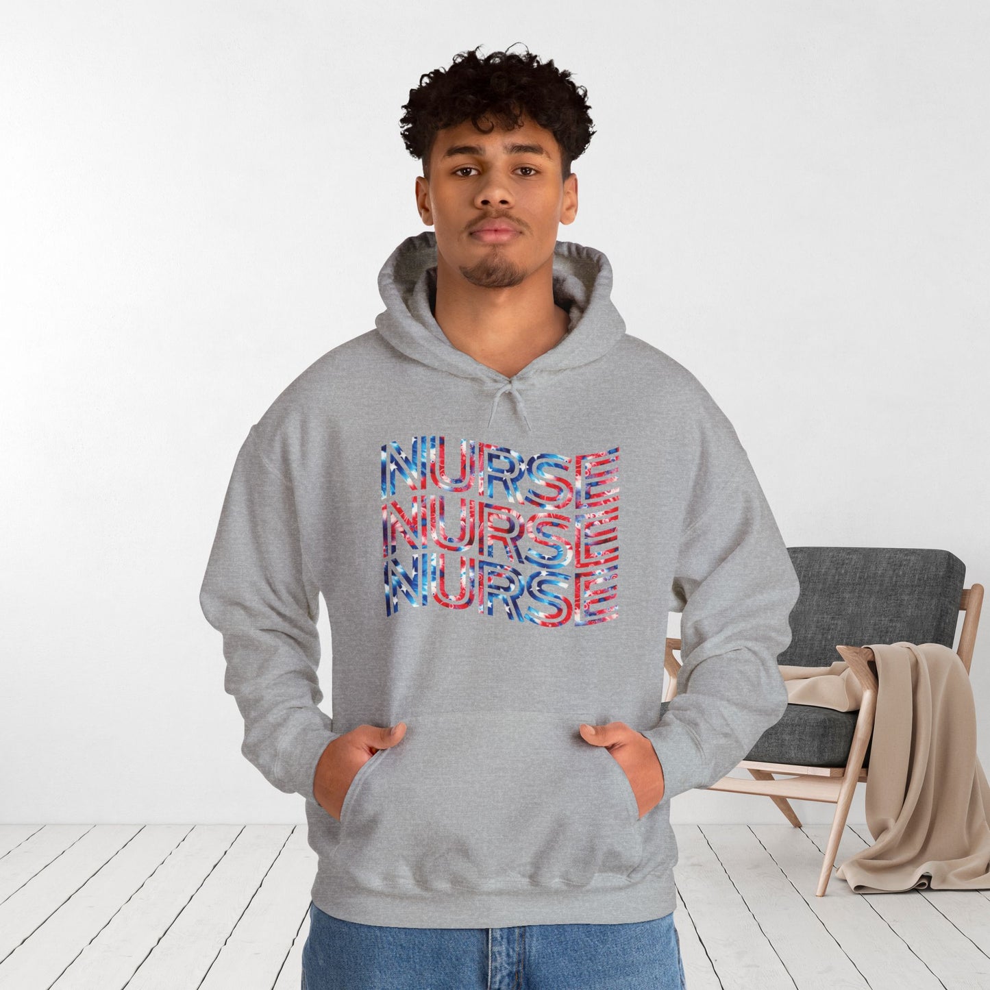 Wavy Patriotic Nurse Hoodie - 4th of July Nurse Hoodie