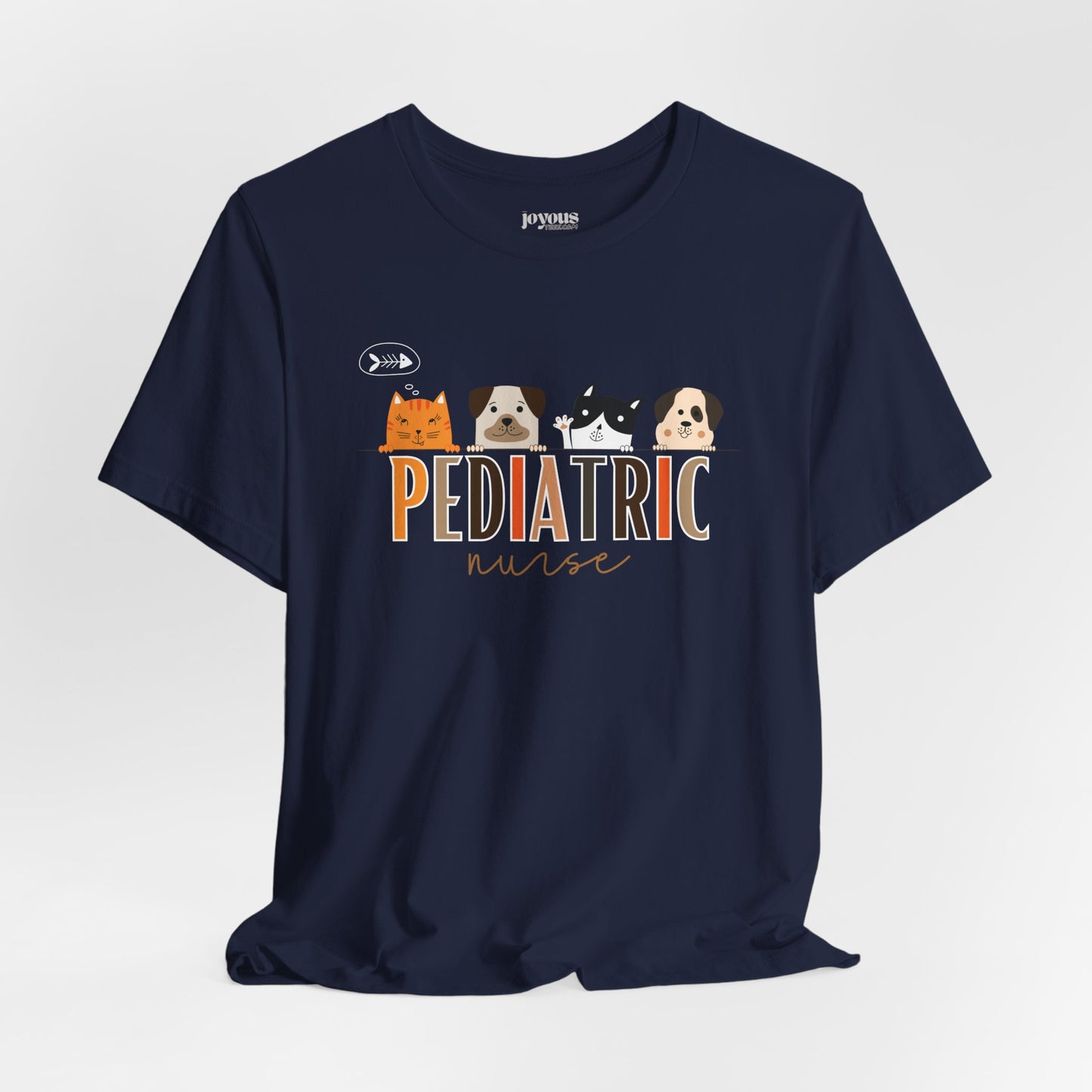 Cute Pediatric Nurse Soft Cotton Tee with Dogs and Cats for PEDS Nurse