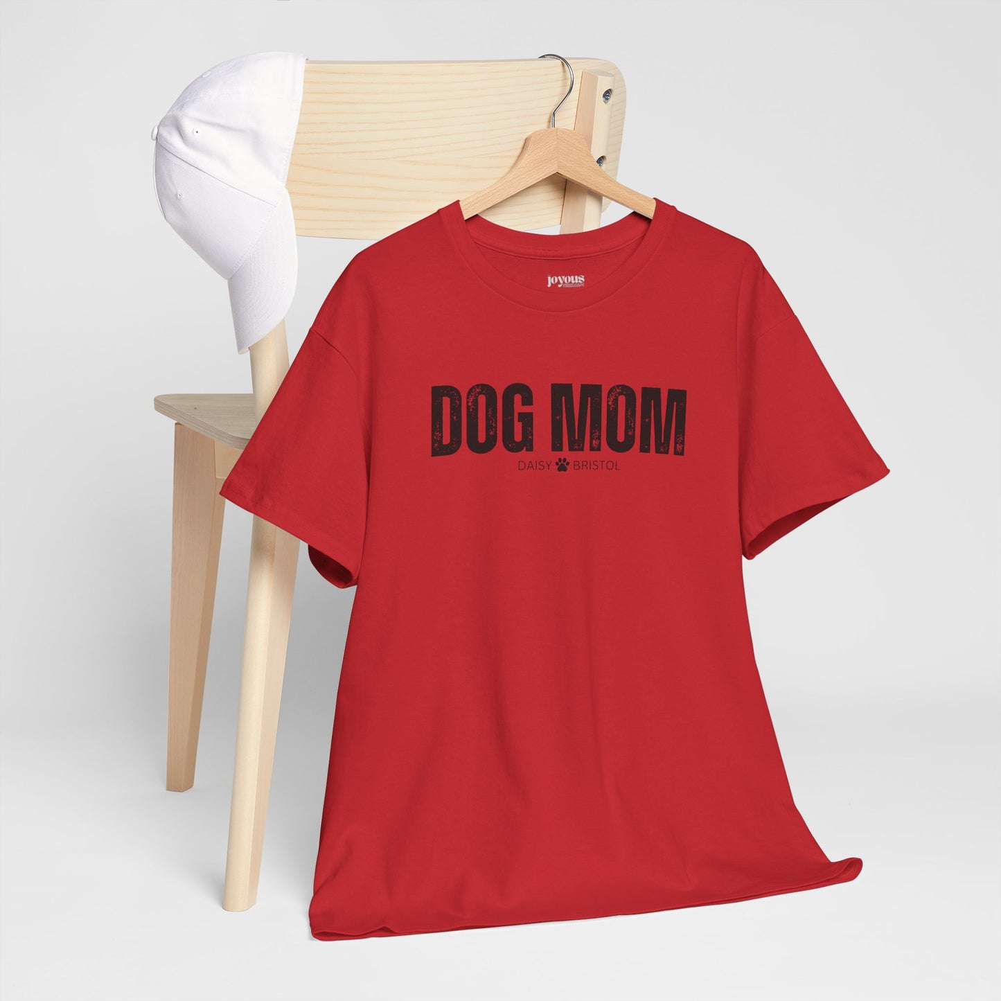 Custom Dog Mom Heavy Cotton Tee with Dogs Name - Personalized Dog Lover Gift