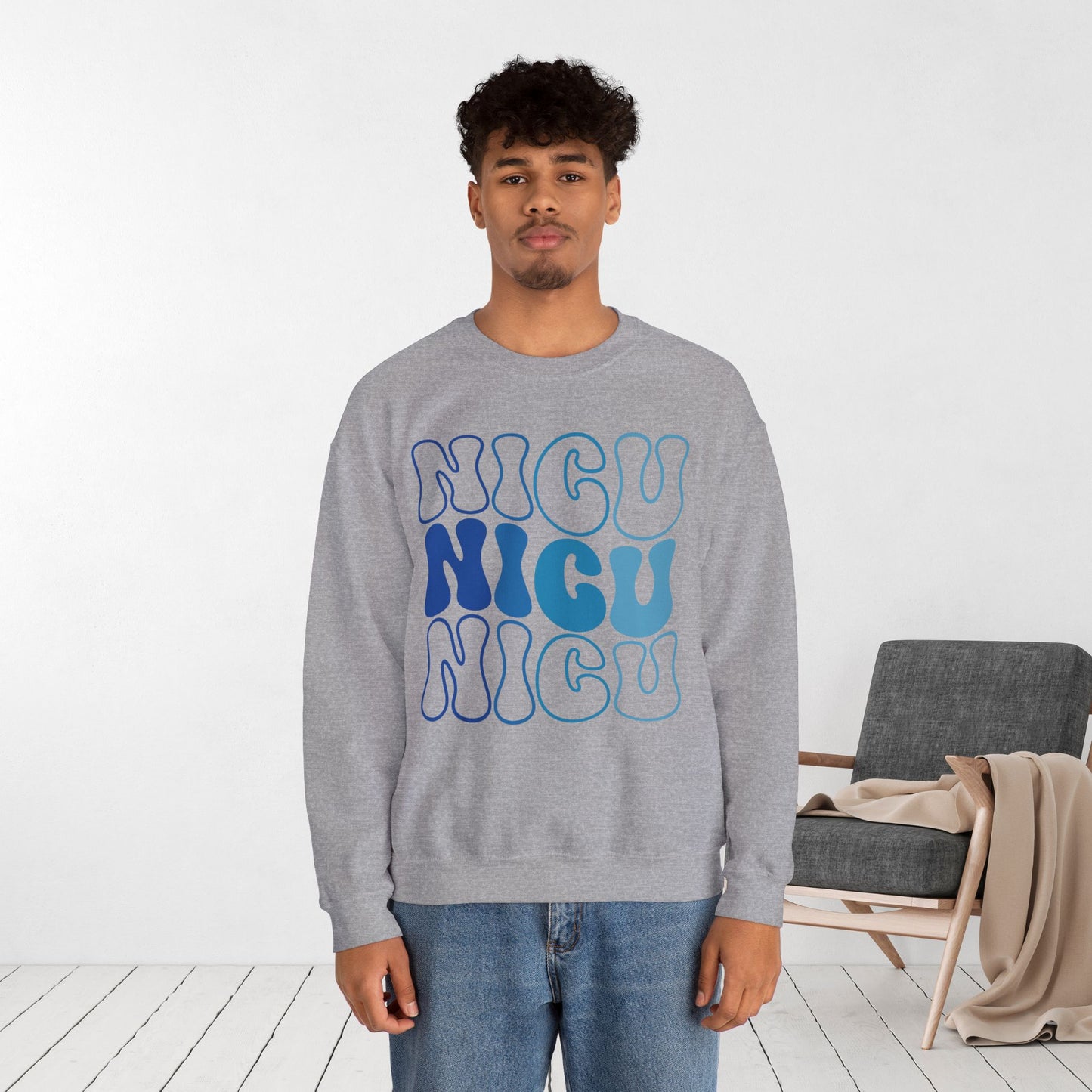 Groovy Blue NICU Sweatshirt - Neonatal ICU Nurse Sweater