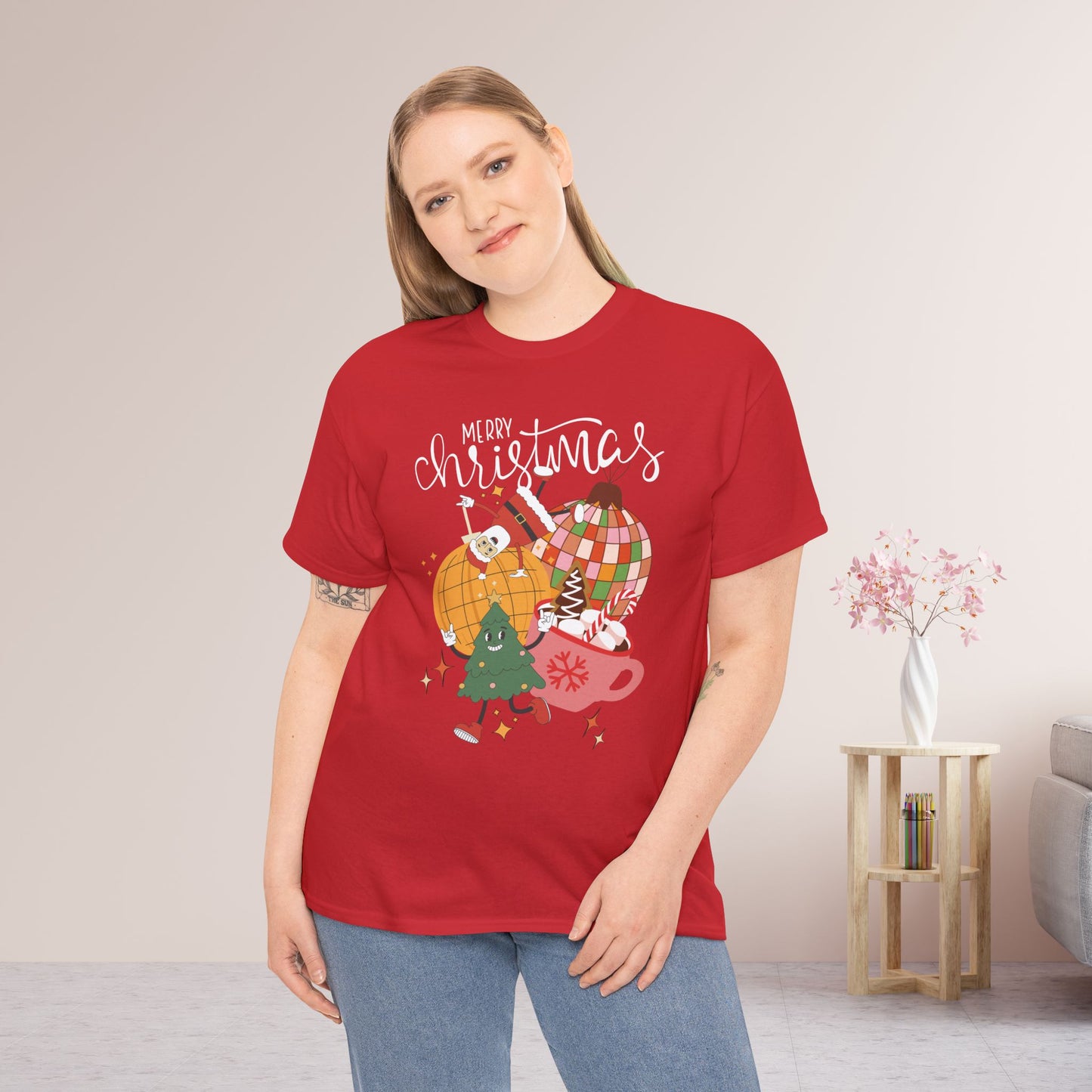 Merry Christmas Retro Ornament Shirt - Christmas Heavy Cotton Tee