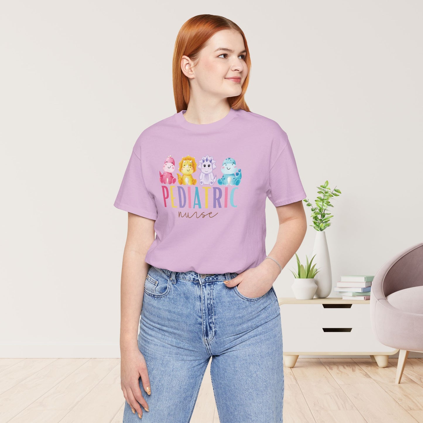 Cute Pediatric Nurse Soft Cotton Tee with Dinosaurs