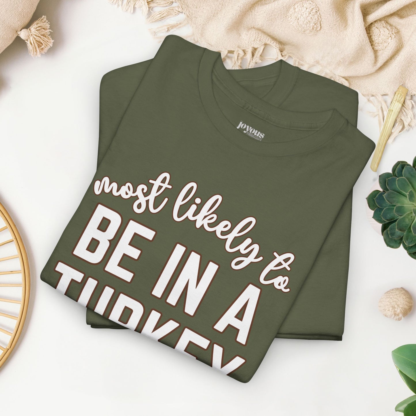 Funny Thanksgiving Shirt - Most Likely to Be in a Turkey Coma Heavy Cotton Tee