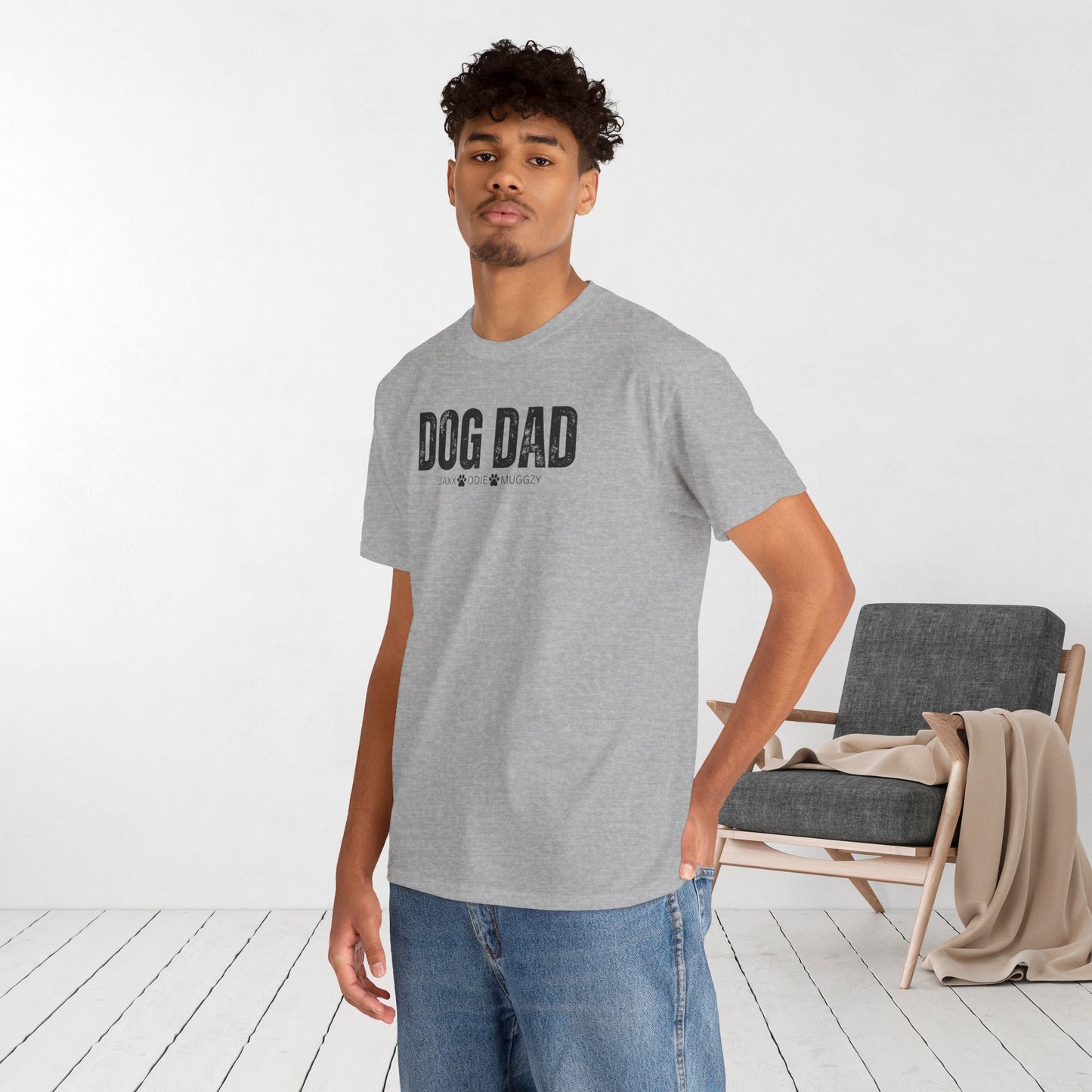 Custom Dog Dad Heavy Cotton Tee with Dogs Name - Personalized Dog Lover Gift