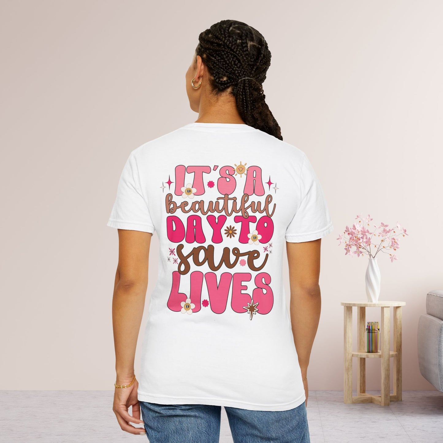 Comfort Colors Pink Groovy Nurse Shirt - It's a Beautiful Day to Save Lives Tee